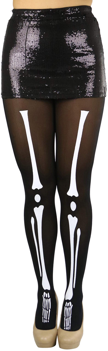 ToBeInStyle Women's Skeleton Print Tights - Black/White