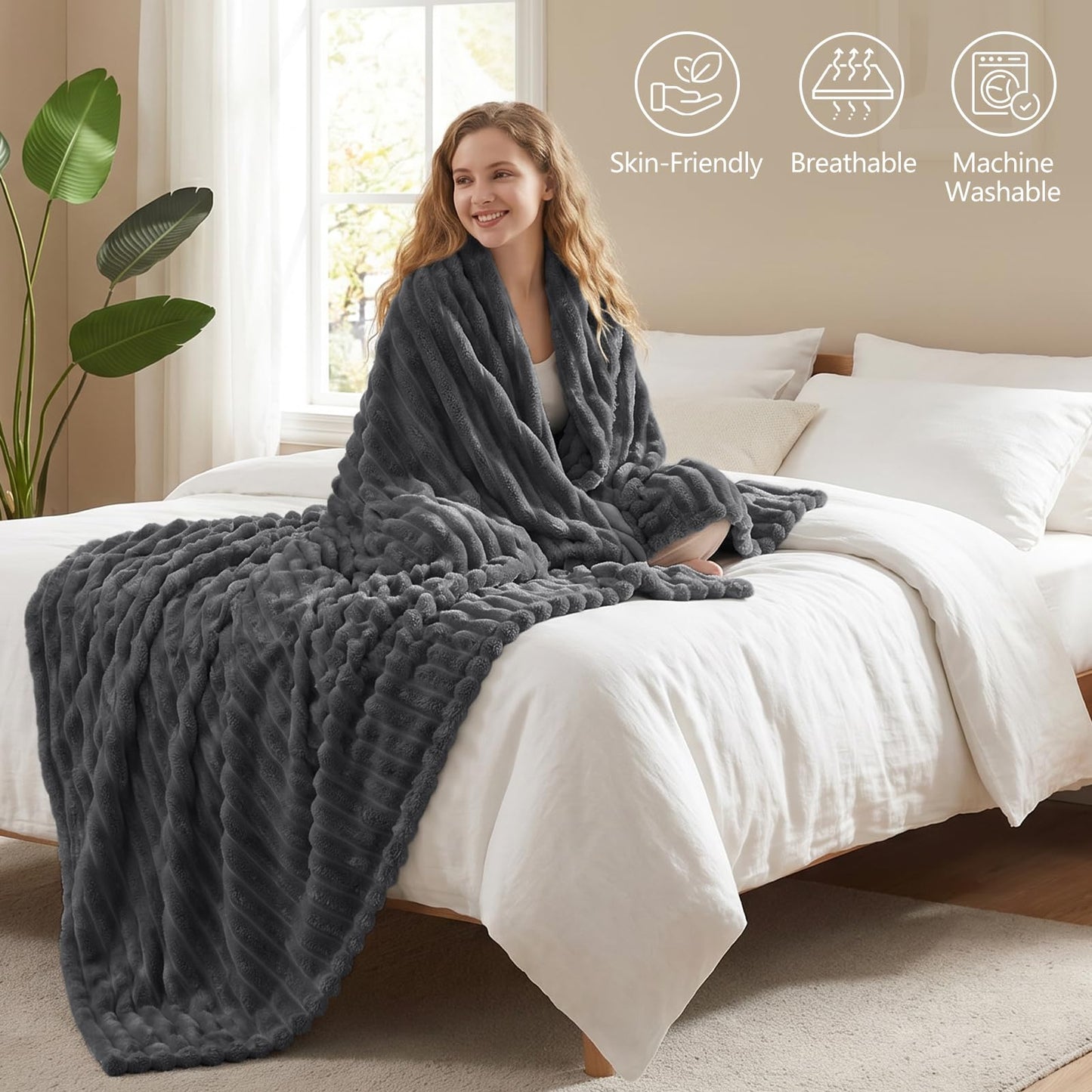 CozyLux Dark Grey Throw Blanket for Couch & Bed - 300GSM Soft Plush Fleece, 50"x60" Lightweight All Season Blanket for Travel, Aesthetic Home Decor, Graduation & Birthday Gifts for Women Men