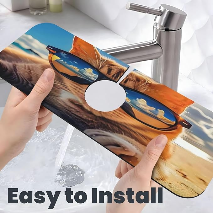 Sunshine Beach Cat Cases Kitchen sink faucet pad, strong water absorption