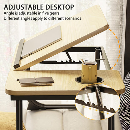 Adjustable Laptop Desk for Bed, 5-Angle Adjustable Lap Tray Table with Cup Holder, Portable Foldable Bed Desk for Eating, Working, Writing & Reading (Yellow)