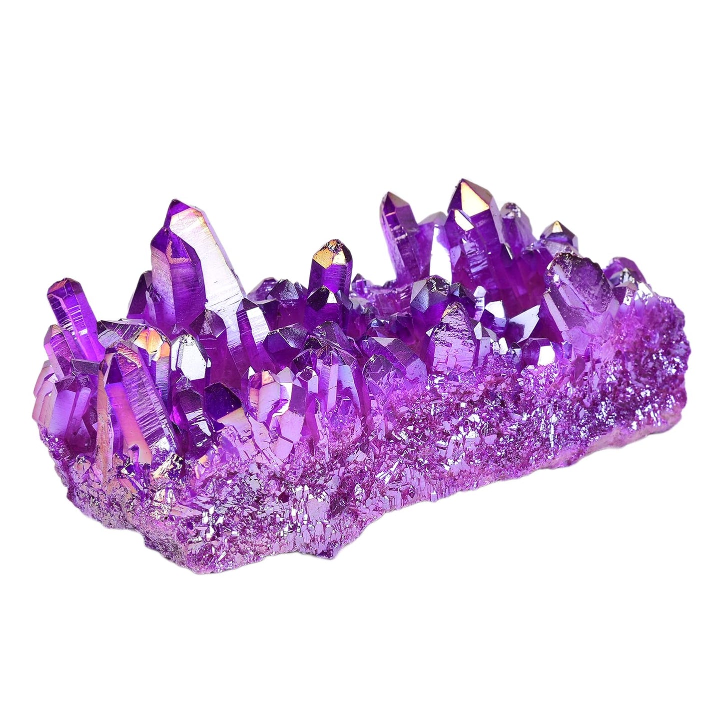 JIC Gem Real Natural Big Titanium Coated Crystal Cluster Purple Quartz Geode Druzy Home Decoration Gemstone Specimen(9-11cm)