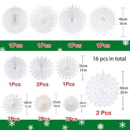 CHRORINE 16 Pcs Christmas Winter White Paper Snowflake Decorations, Christmas Snowflakes Hanging Decoration, Frozen Birthday Party Supplies Winter Wonderland Party Decorations (Mixed 7.8"-20")