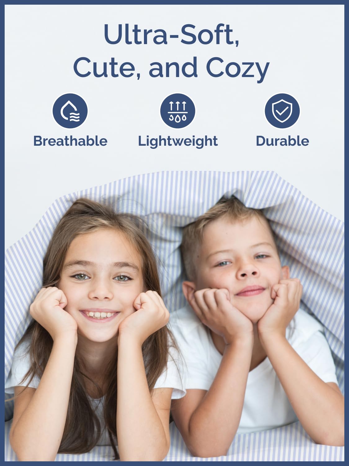Kids Queen Size Bed Sheet Set - 4 Piece Kids Loft Bed Sheets - Blue Striped Nautical Themed Bedding - Soft, Cute & Cozy - Breathable & Machine Washable - Sky Bed Set for Boys, Girls, Teens & Toddlers