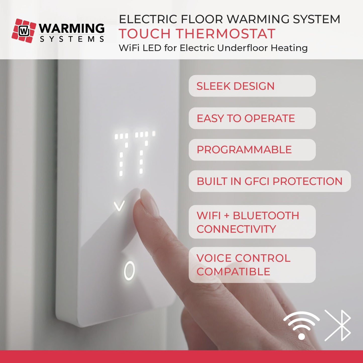 Warming Systems - 90 Sqft Electric Radiant Floor Heating Cable Kit – 120V Heated Tile Floor System with UWG5 Programmable Thermostat, Sensor, Installation Monitor & 25 Year Warranty, Made in the USA