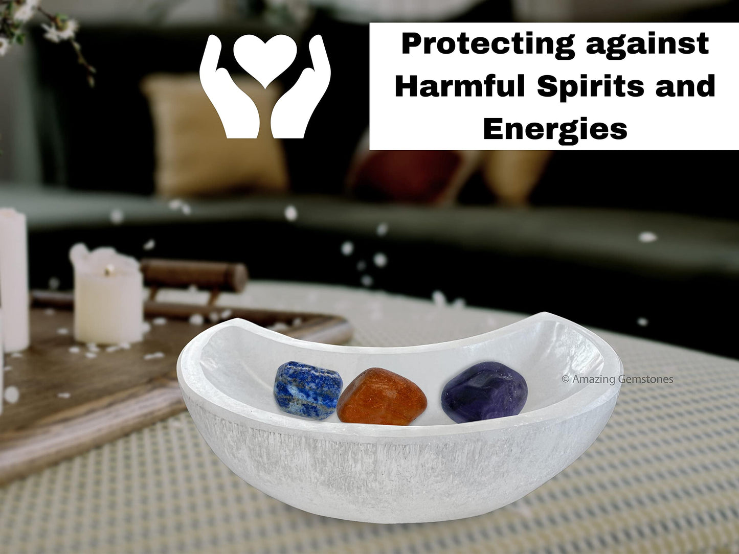 Amazing Gemstone Selenite Bowl - 4" Moon Selenite Crystal to Charge your Healing Stones and Crystals - Selenite Charging Plate Bowl (Moon Shape)