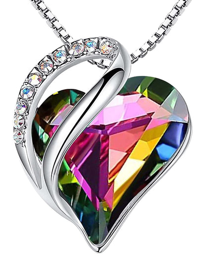 Leafael Valentine's Day Gift Necklaces for Women, Infinity Love Birthstone Heart Crystal Pendant, Birthday Anniversary Jewelry for Wife, Mom, and Her, Silver Plated, 18" + 2" Adjustable Chain