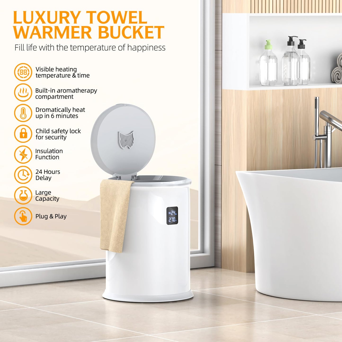 Luxury Hot Towel Warmer, Smart Timed Large Towel Warmers for Bathroom, Led Temperature Display, Insulation Effect Up to 150 Minutes, Delay Time Up to 24 Hours, Best of The Best（White）