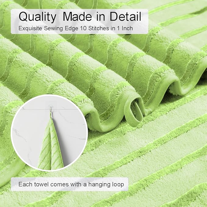 4 Pcs Grass Green Cabana Stripe Large Bath Towels 35"x70" Oversized Bath Sheet