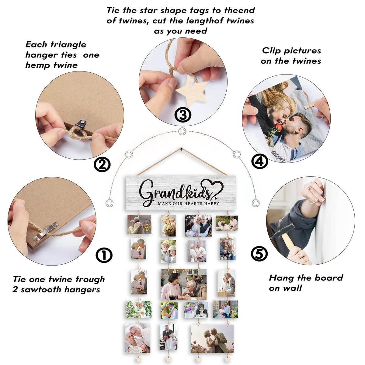 SJDFCSA Gifts for Grandparents, Grandkids Picture Frames Gifts for Grandma Nana Grandmother from Granddaughter Grandson, Grandkids Make our Hearts Happy Photo Collage Frame for Wall Decor