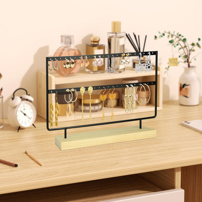 FjiProu Jewelry Organizer Stand, Double Layer Necklace Holder with Tray, Jewelry Tree Stand for Bracelet Necklaces Earrings Rings Bracelet Earring Storage Vanity Dresser Bathroom Sink Dorm Room Black