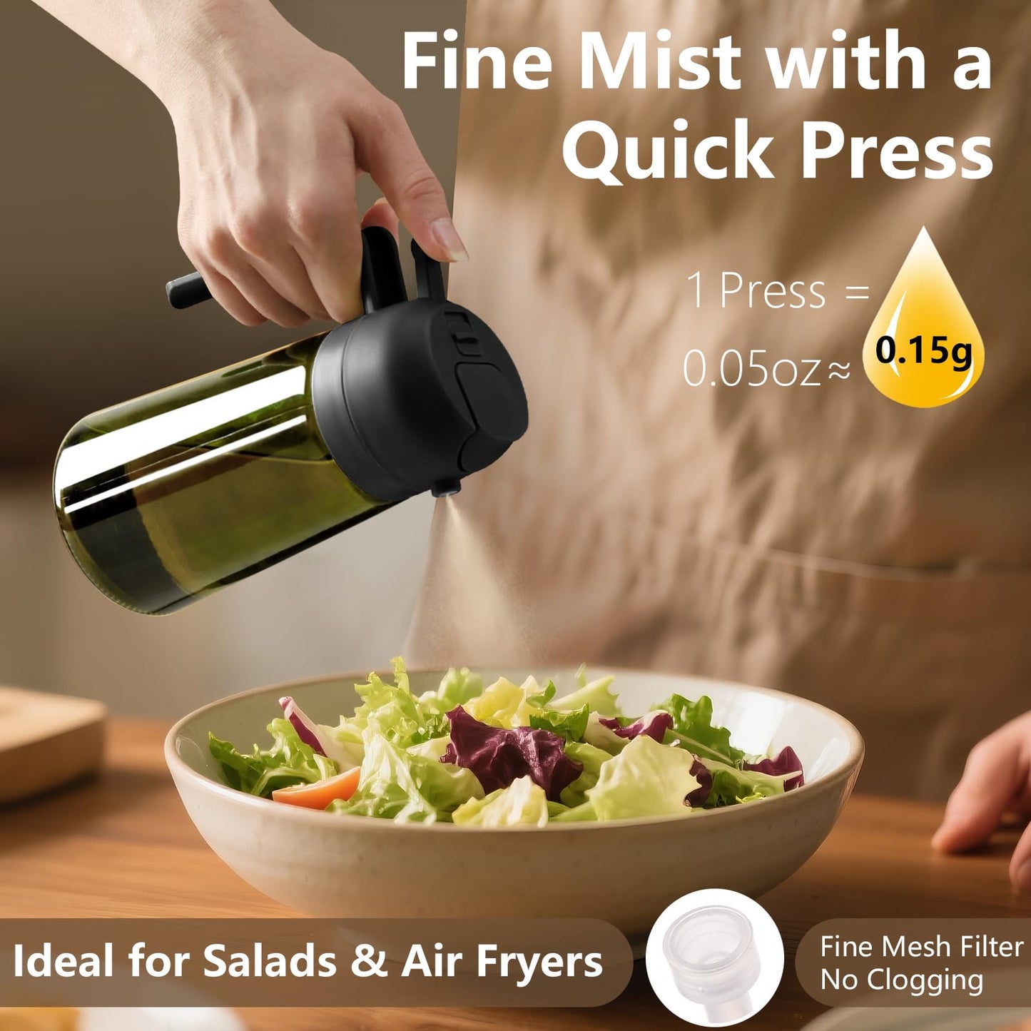 Olive Oil Dispenser and Oil Sprayer – 16oz/470ml Glass Light-Proof Oil Pourer for Kitchen, Air Fryer, Cooking, Salad, and BBQ