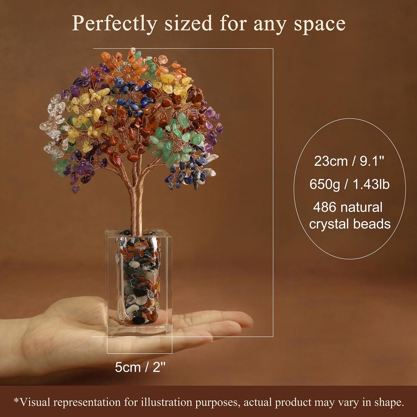 Magic and Miracles 7 Chakra Tree of Life Healing Crystal Bonsai Fengshui Tree, Office Desk Decor Home Living Room Decorations, Christmas Birthday Housewarming Meditation Yoga Gifts for Women Mom
