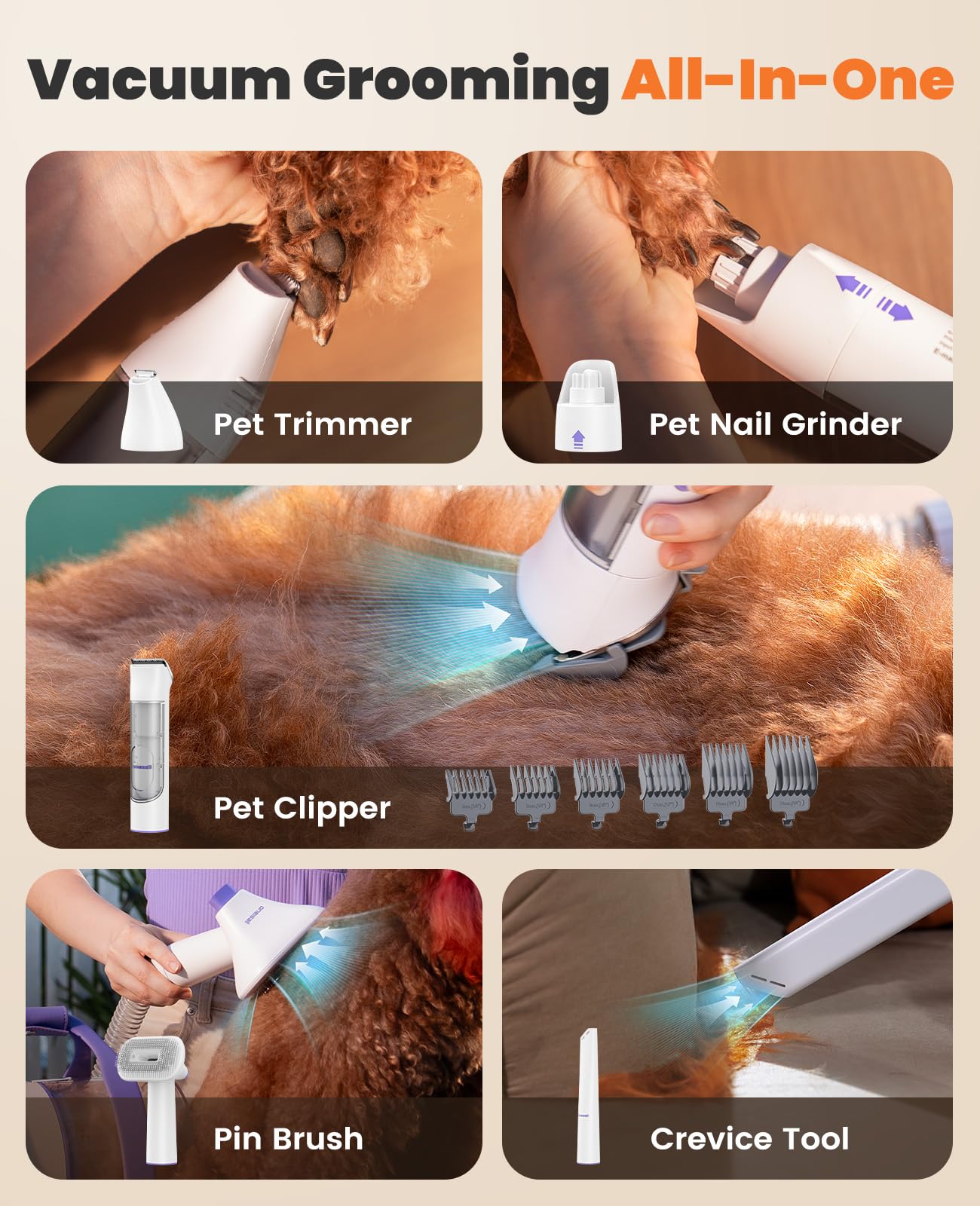 oneisall Dog Grooming Kit with Vacuum,Dog Clippers Vacuum,10000Pa Powerful Suction 99% Pet Hair,Pet Hair Vauum with 12 Proven Tools for Shedding Grooming