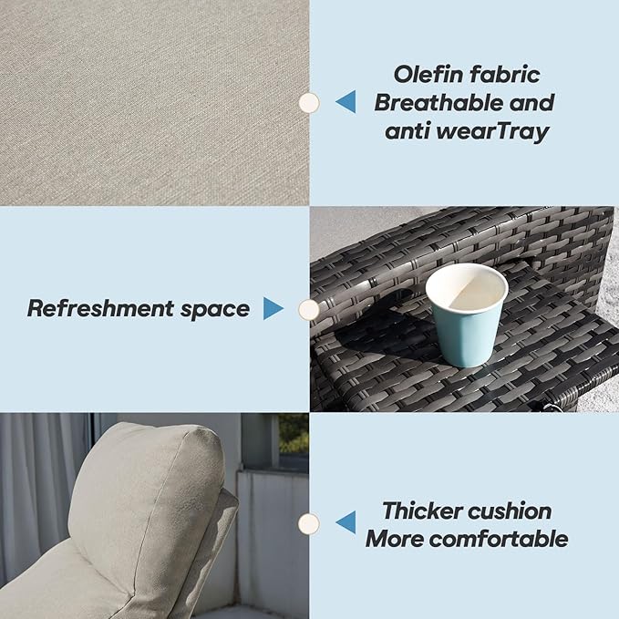 Upgraded Outdoor Recliner Chair, Reclining Patio Chairs with Adjustable Back up to 150°Lay Flat and Extended Footrest, Wicker Recliner Chairs with Flip Table and Removable Olefin Cushion
