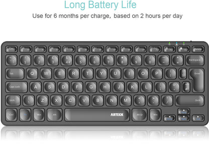 Arteck 2.4G Wireless Keyboard Ultra Slim and Compact Wireless Keyboard with Media Hotkeys for Computer/Desktop/PC/Laptop/Surface/Smart TV and Windows 10/8/ 7 Built-in Rechargeable Battery