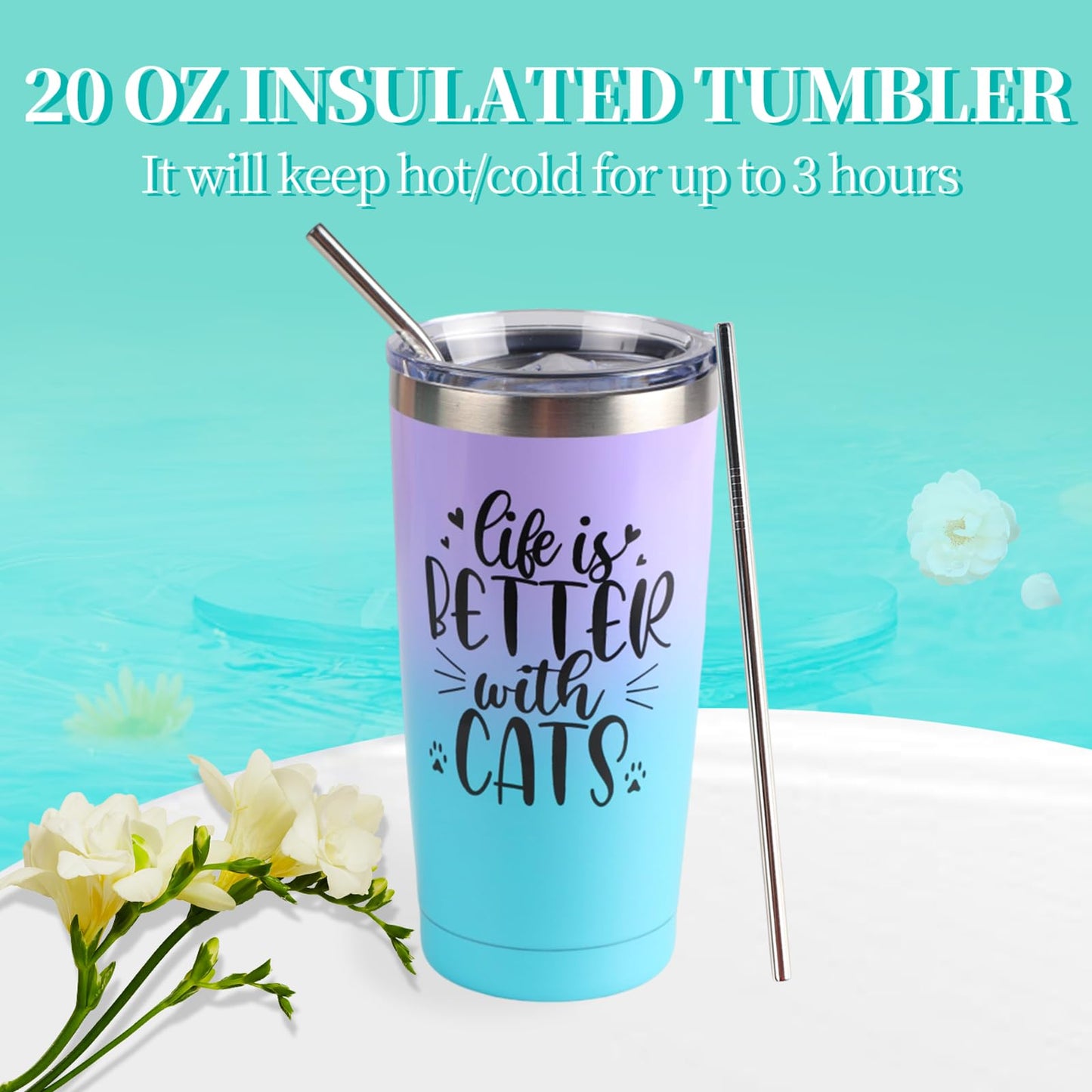 Cefanty Cat Lover Gifts for Women, Mom Gifts Cat Themed Gift Basket Birthday Teacher Appreciation Valentine's Day Mother's Day Cat Lovers With 20 OZ Tumbler