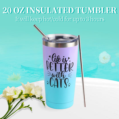 Cefanty Cat Lover Gifts for Women, Mom Gifts Cat Themed Gift Basket Birthday Teacher Appreciation Valentine's Day Mother's Day Cat Lovers With 20 OZ Tumbler