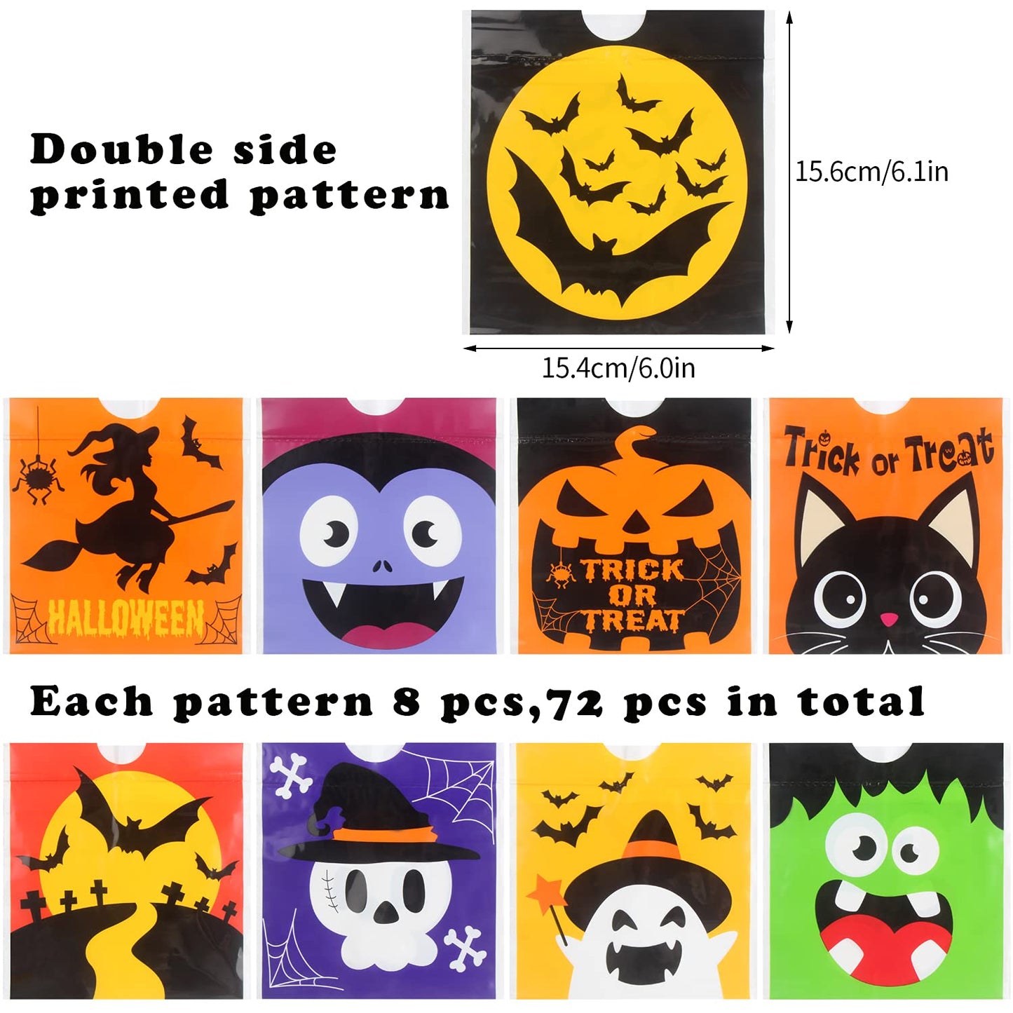 DIYASY 72 Pcs Halloween Drawstring Treat Bags, Small Plastic Candy Bags with Handle Trick or Treat Halloween Party Favors Supplies