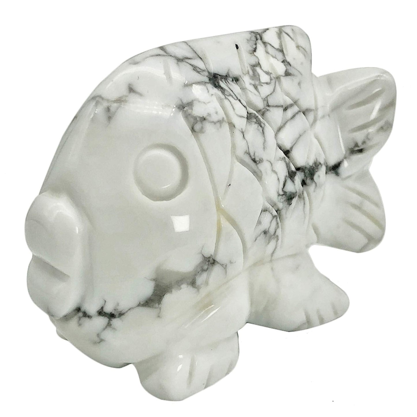 favoramulet 2 Inches White Howlite Turquoise Stone Dancing Fish Statue, Hand Carved Healing Crystal Figurine Decoration Sulpture, Fengshui Wealth and Luck
