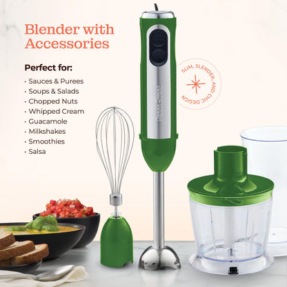 Powerful Immersion Blender, Electric Hand Blender 500 Watt with Turbo Mode, Detachable Base. Handheld Kitchen Gadget Blender Stick for Soup, Smoothie, Puree, Baby Food, 304 Stainless Steel Blades