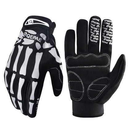 Azarxis Skeleton Gloves Reflective for Men Women, Skull Gloves Glow in The Dark Anti Slip for Cycling Motocycling Halloween Cosplay Party Thanksgiving Christmas (White - Reflective, Large)