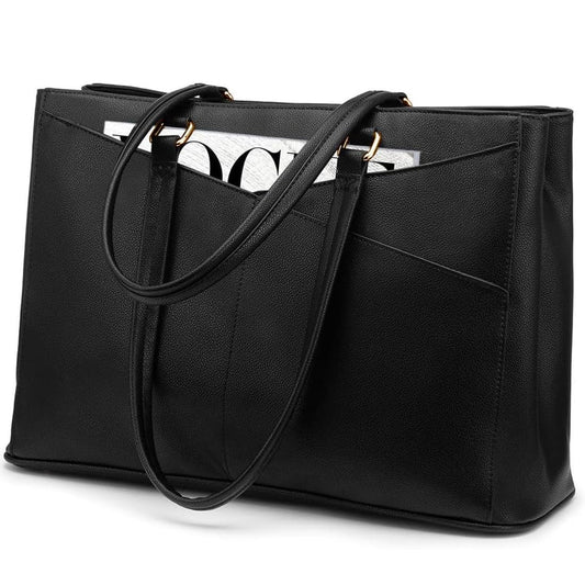 LOVEVOOK Laptop Tote Bag for Women 15.6 Inch Waterproof Leather Computer Bags Business Office Work Briefcase Black