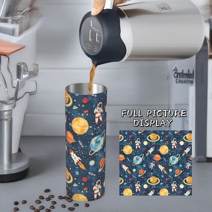 amepay Space Adventure Stainless Steel Insulated Tumbler with Lid - 20oz Astronaut Rocket Travel Mug, Reusable Metal Straw & Brush, Double-Wall Vacuum Bottle Cup for Hot and Cold Drinks,Gifts