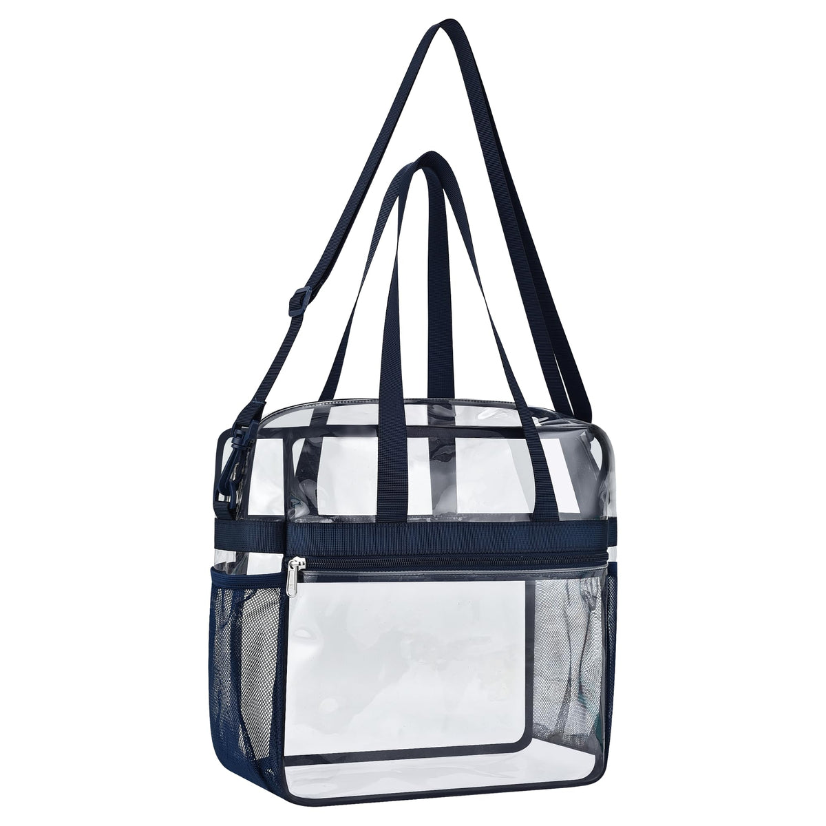 Paxiland Clear Bag for Stadium Events 12x6x12, Clear Tote Bag with Reinforced Strap, Transparent Bag for Sports Concert - Navy