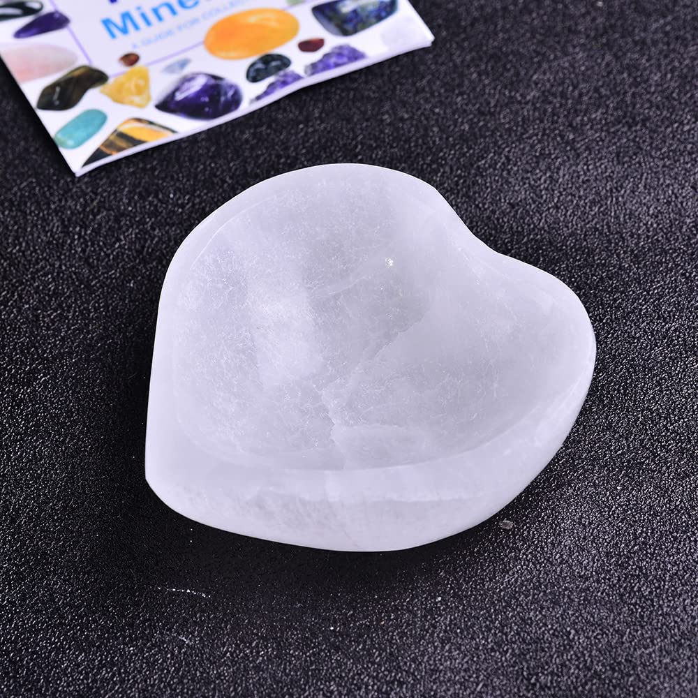JIC Gem Heart Shape Selenite Crystal Bowl Moroccan Selenite Plate for Cleansing and Recharging Crystals and Healing Stones 4 Inch