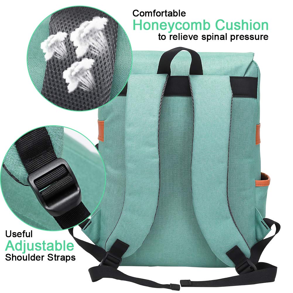 MODOKER Vintage Women Laptop Backpack with USB Charging Port, School College Backpack for Women Men Fashion Backpack Fits 15.6Inch Notebook, Slim Casual Travel Daypack Bookbag Green