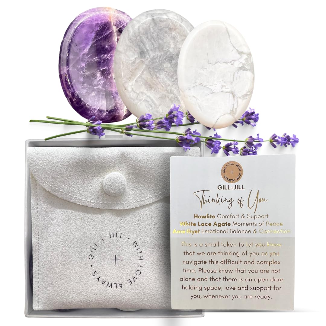 Thinking of You Comfort Worry Stones – Sympathy & Bereavement Gifts for Loss of Loved One, Memorial Grief Gift for Adults & Children, Remembrance Healing Crystals, in Loving Memory Condolence Gift