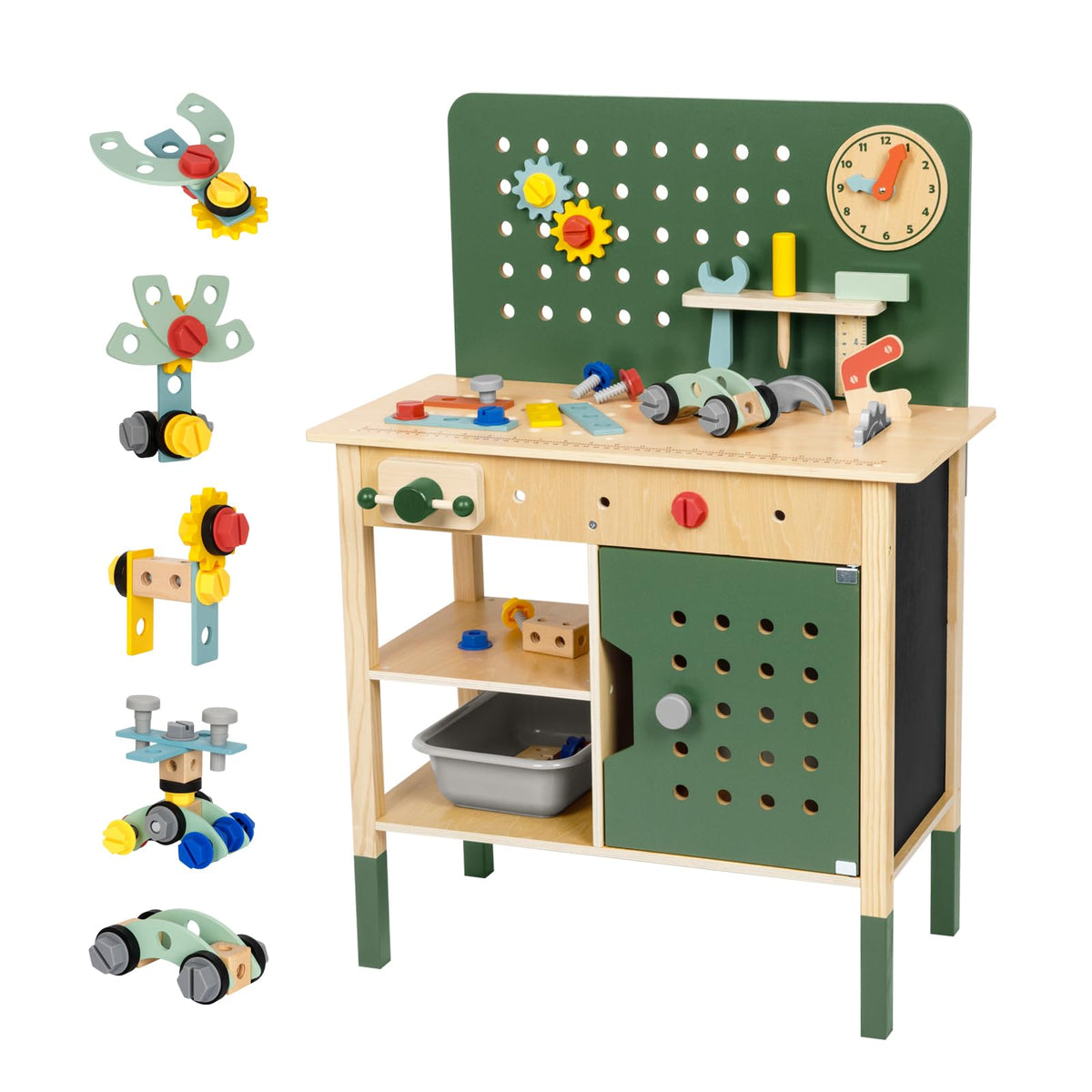 OOOK Kids Tool Bench，Wooden Toddler Workbench with Tools Set，Large Storage Wooden Tool Workbench for Kids Age 3-5，Pretend Play Construction Set Gift for Boys Girls