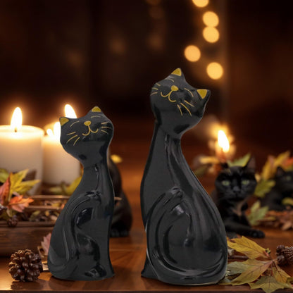 Wisifayardin 2pcs Black Cat Figurines and Statues for Home Decor - Black Cat Figurine for Cat Lovers