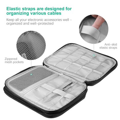 HCFGS Electronics Accessories Organizer Bag, Travel Cable Organiser Bag, Universal Carry Travel Gadget Bag for USB Cable Drive, SD Card, Charger Hard Disk (Black)