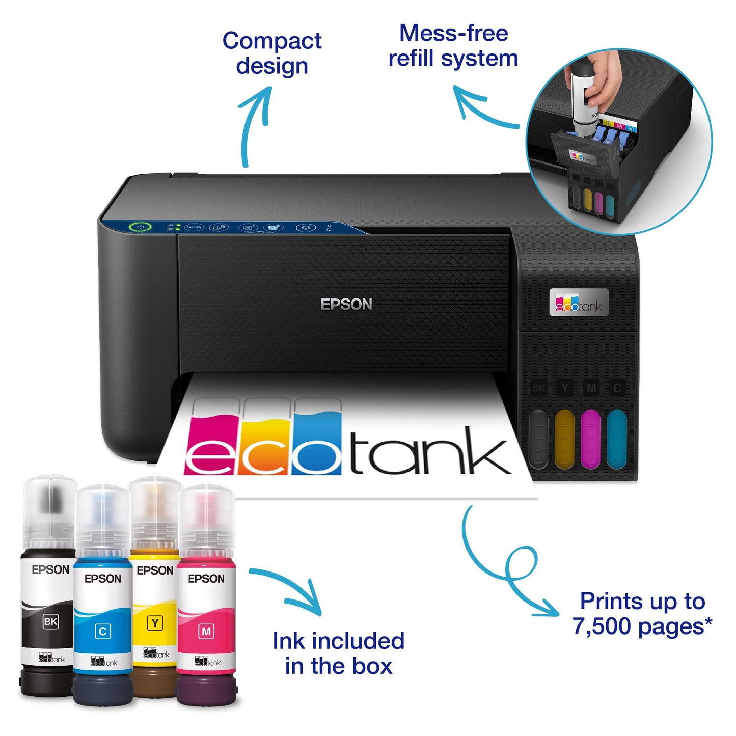 Epson EcoTank ET-2861 A4 Multifunction Wi-Fi Ink Tank Printer, With Up To 3 Years Of Ink Included , Black