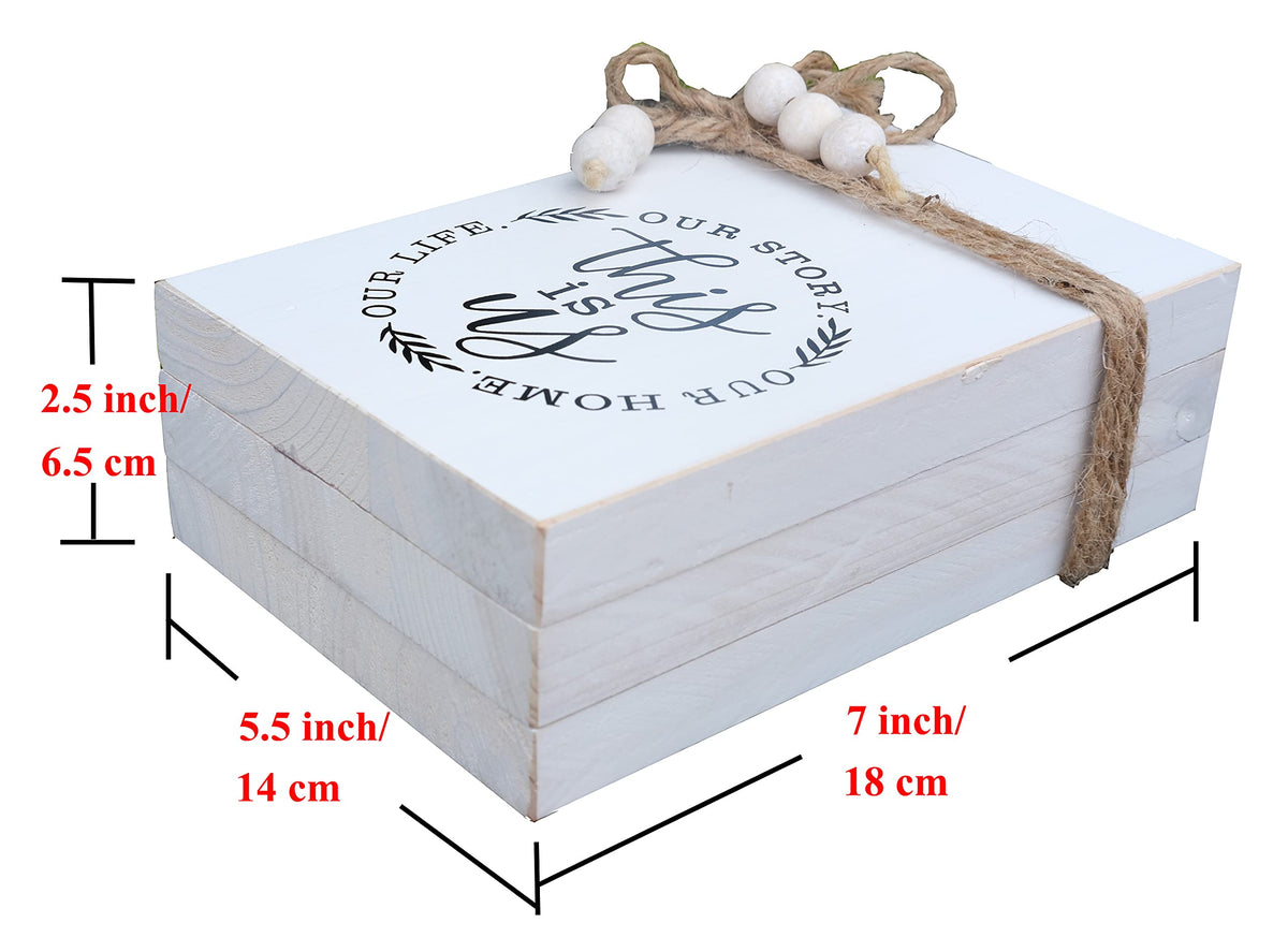 LIVDUCOT Wood Decorative Books Stack Rustic Home Decor Stack White Wooden Books for Modern Home Decor,Shelf,Mantle or Tray This is Us Our Life Our Story Our Home 7X 5.5X 2.5'