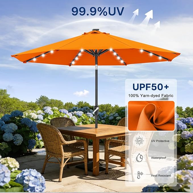 ABCCANOPY Durable Solar Led Patio Umbrellas with 32LED Lights 11FT (Orange)