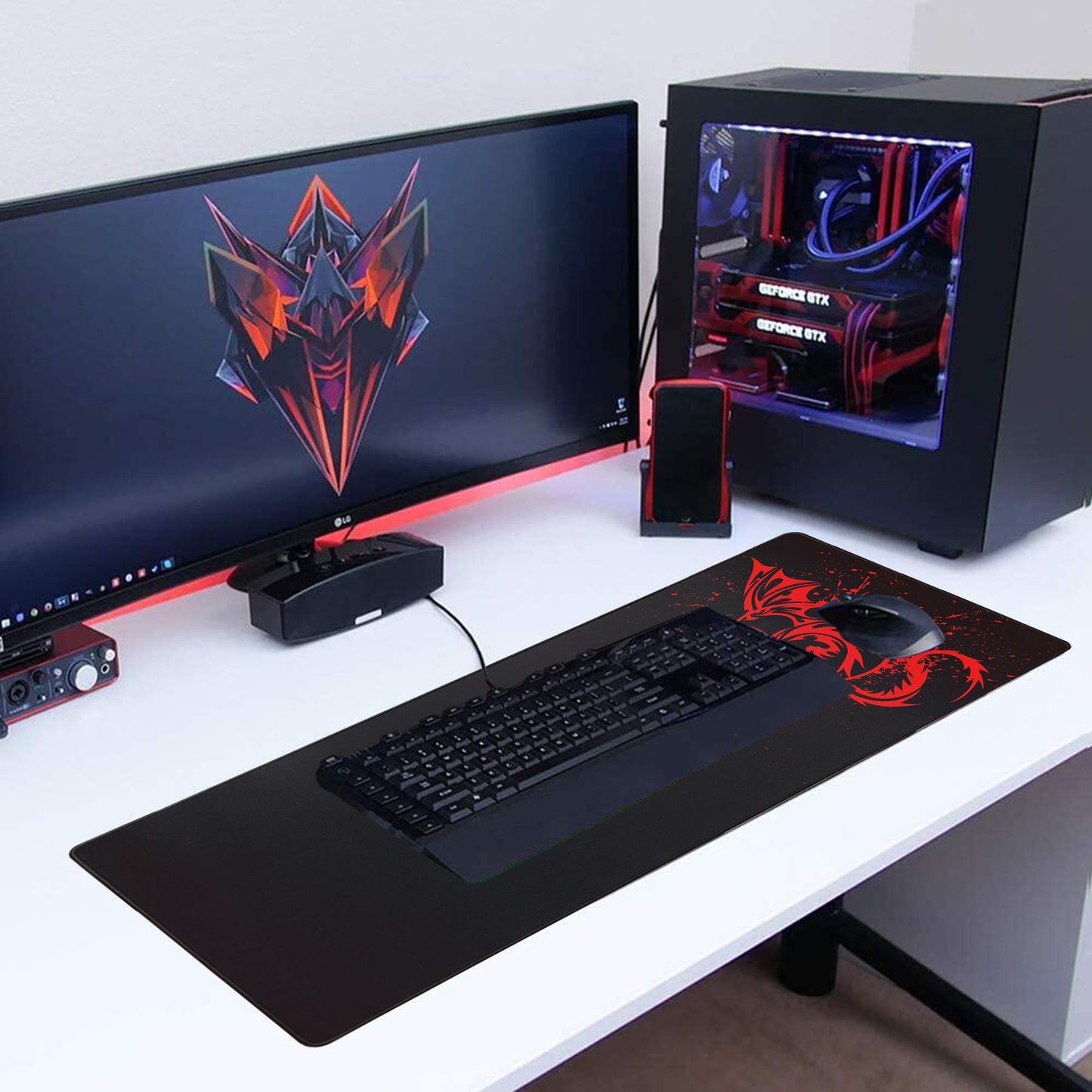 Gaming Mouse Pad,Large Extended Non-Slip Mousepad with Rubber Base and Stitched Edges,Smooth Surface Waterproof Speed Gamer Mouse Mat for Gaming, Macbook, PC, Laptop, Desk 31.5 X 11.8 Inch(Red-2)
