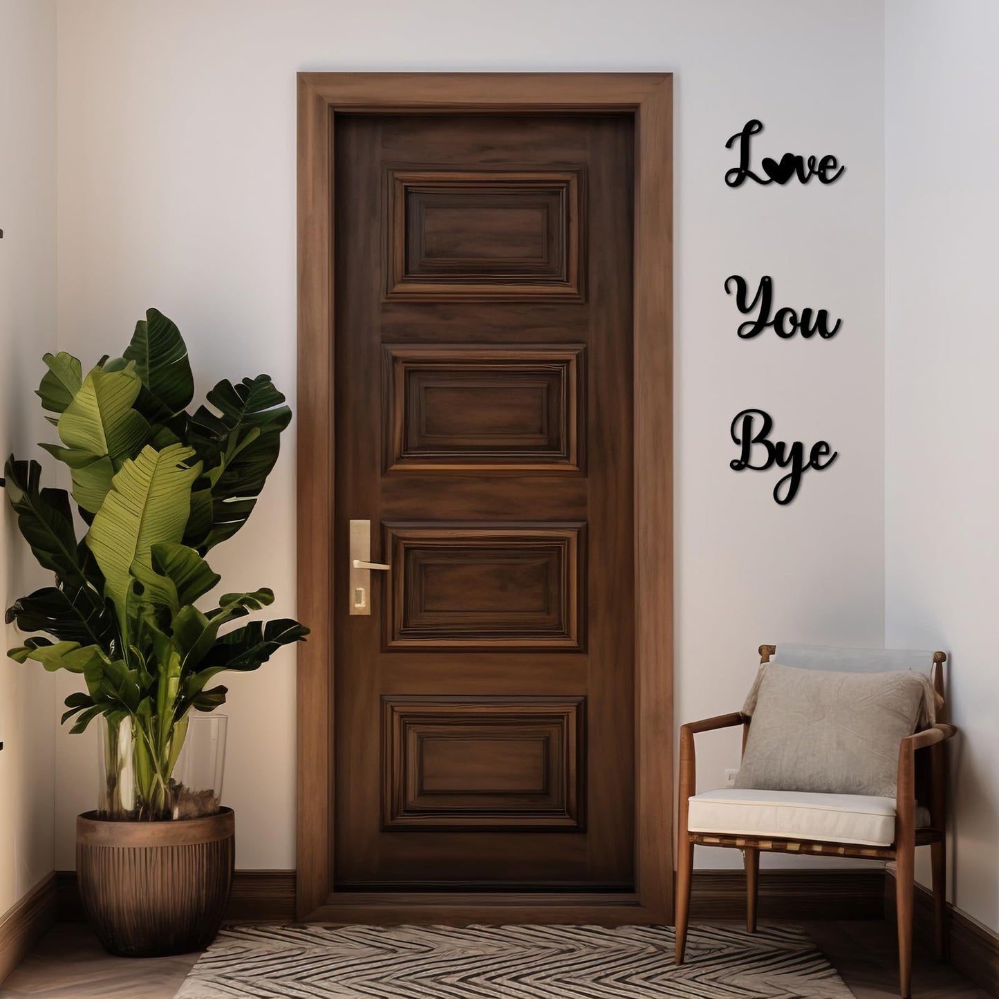 Pinetree Art Love You Bye Metal Signs Above Door for Home, Black Decorative Word Art, Modern Rustic Farmhouse Wall Sculptures for Hallway Entryway - Gifts for Family (Black 3)