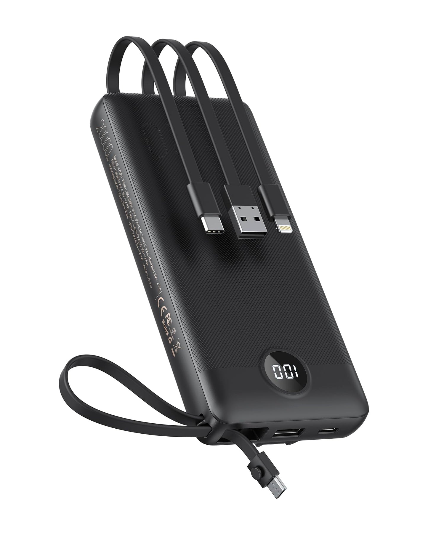 VEEKTOMX Portable Charger Built-in Cables,10000mAh Power Bank for iPhone,Fast Charge USB C Battery Pack Travel Essentials Powerbank Compatible with iPhone 17/16/15/14, Samsung S25/24, Android, etc