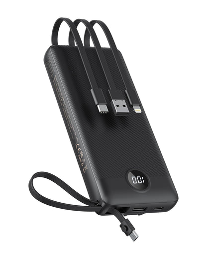 VEEKTOMX Portable Charger Built-in Cables,10000mAh Power Bank for iPhone,Fast Charge USB C Battery Pack Travel Essentials Powerbank Compatible with iPhone 17/16/15/14, Samsung S25/24, Android, etc