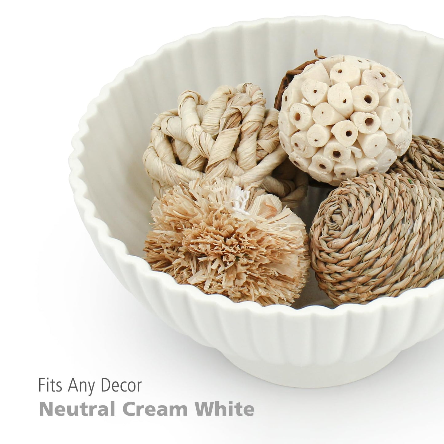 Modern 8 Inch White Ceramic Fruit Bowl - Small Footed Pedestal Fruit Bowl for Kitchen Counter, Farmhouse Chic Centerpiece for Dining Coffee Table & Home Decor,Key Ruffle Bowl for Entryway Table ﻿