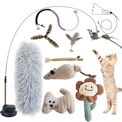 CUUOOT 7-in-1 Kitten Toys for Indoor Cats with Washable Adhesive Suction Cup, Hanging Interactive Cat Toys, Silvervine Stick and Sisal Chew Rope Catnip Teething Toy for Bored Kitten