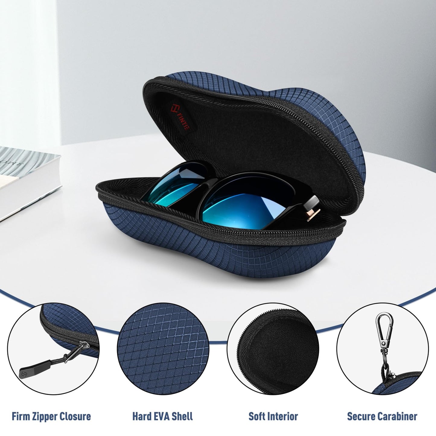 FINTIE Sunglasses Case for Men and Women - Hard Shell Shockproof Sport Glasses Case - Zipper Portable Spectacle Cases with Clip
