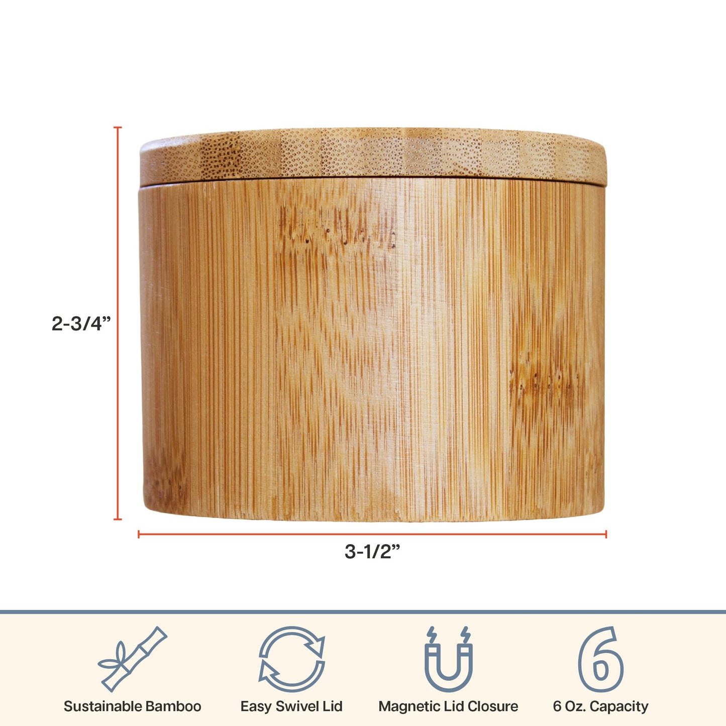Totally Bamboo Salt Cellar with Swivel Lid - Wooden Salt Container, Bamboo Spice Box for Kitchen Countertop, Magnetic Closure, 6 Oz