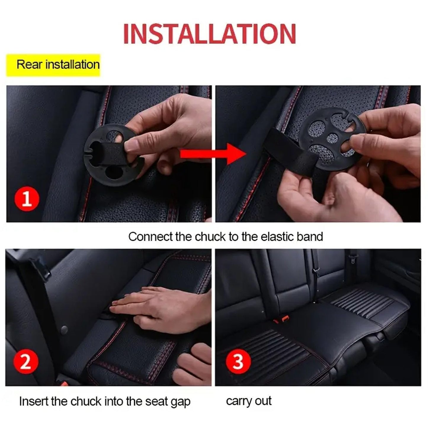 Fifth Gear 3pc Universal Front and Rear PU Leather Black Car Seat Cushion Cover Set Anti Slip Breathable Car Seat Pad Bamboo Charcoal Seat Protector Non Slip