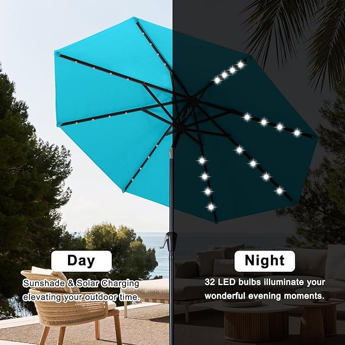 ABCCANOPY Durable Solar Led Patio Umbrellas with 32LED Lights 11FT (Turquoise)