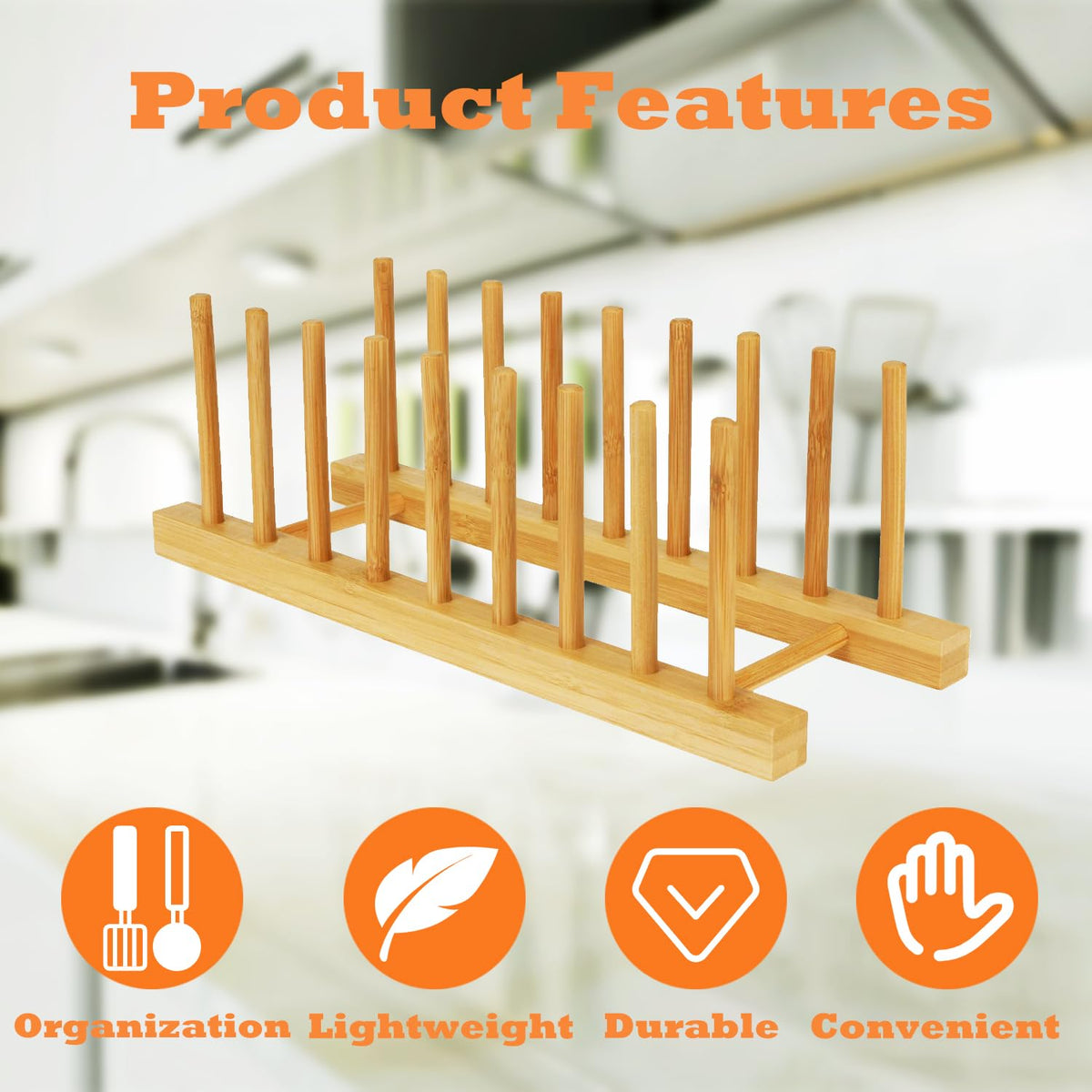 Yuixoseu 4 Pack Bamboo Wooden Dish Drying Rack, Plate Organizer for Cabinet, Plate Rack Pot Lid Holder for Dishs, Bowls, Cups, Cutting Boards and Books, Kitchen Cabinet Organizer