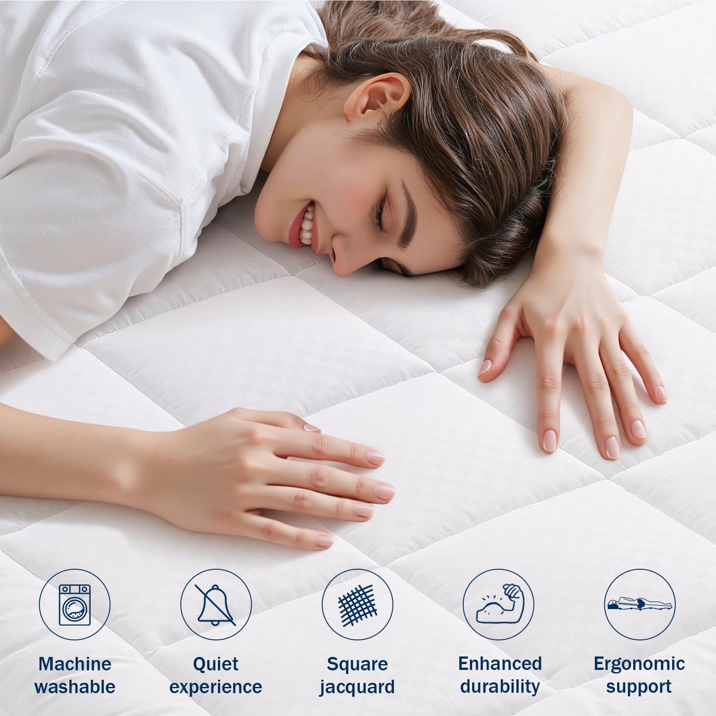 OLANLY California King Quilted Fitted Mattress Pad, Elastic Fitted Mattress Topper, Cooling Soft Mattress Cover Stretches up to 21 Inches Deep, Machine Washable Mattress Protector (72x84 inch, White)