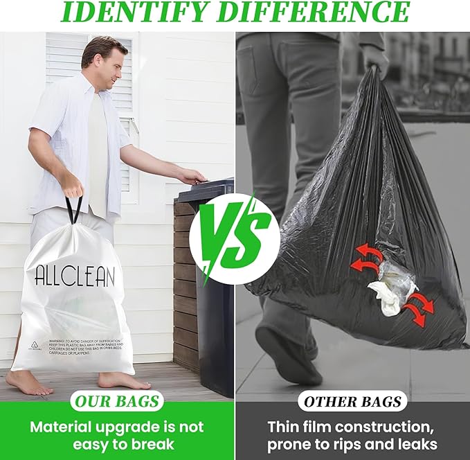 Trash Bags 15 Gallon Tall Kitchen Drawstring Garbage Bags, Fit 13-15 Gal Bins